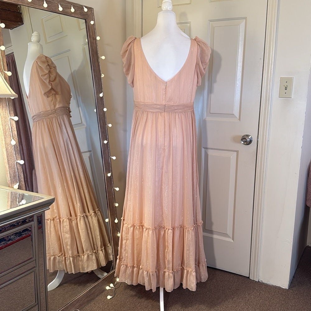 MAC DUGGAL
Pink Ruffle Tiered Metallic Ruched Shoulder Dress - Picture 11 of 15